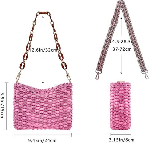 Small Straw Handbags for Women Crossbody Pocketbooks Woven Shoulder Purses Beach Tote Bag for Summer Vacation with Chain in Saudi Arabia