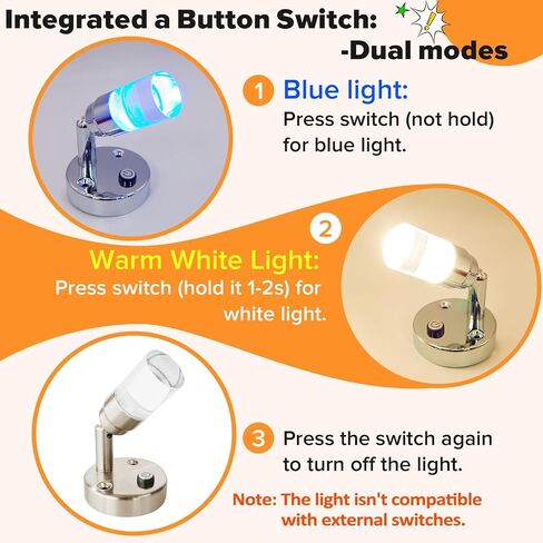 حلم الإضاءة 12V LED أضواء القراءة مع التبديل الأضواء الجهد المنخفض لRV المراكب الشراعية العربة الداخلية الأزرق و3000K الإضاءة البيضاء الدافئة 2 واط 100 لومن نحي النيكل النهاية، 2 حزمة in Kuwait