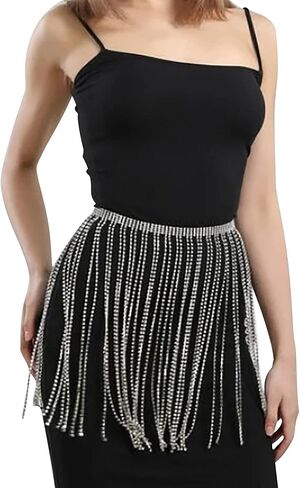 CHIC DIARY Rhinestone Waist Belts for Women Shiny Diamond Crystal Waist Belts Tassel Fringe Dress Belts for Prom Wedding in Kuwait