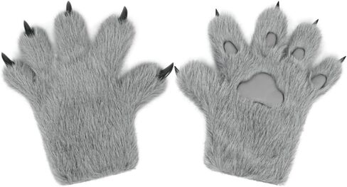 Faux Fur Wolf Paw Gloves Fingerless Glove - Warm Cat Mittens for Winter, Cosplay, Halloween Party Costume 14 30 in Saudi Arabia