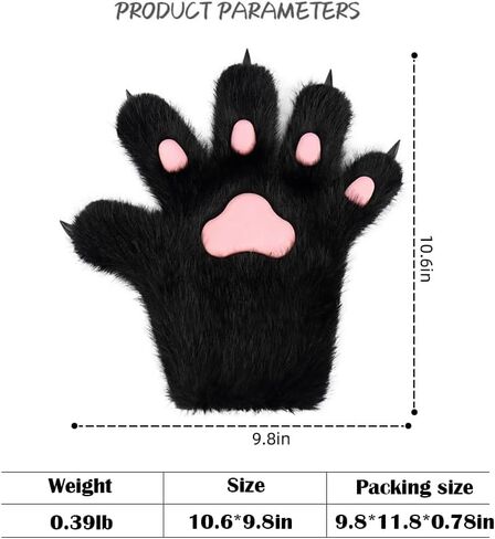 Faux Fur Wolf Paw Gloves Fingerless Glove - Warm Cat Mittens for Winter, Cosplay, Halloween Party Costume 14 30 in Saudi Arabia