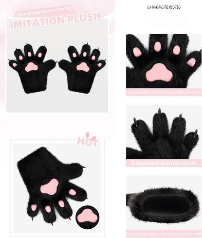 Faux Fur Wolf Paw Gloves Fingerless Glove - Warm Cat Mittens for Winter, Cosplay, Halloween Party Costume 14 30 in Saudi Arabia