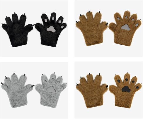 Faux Fur Wolf Paw Gloves Fingerless Glove - Warm Cat Mittens for Winter, Cosplay, Halloween Party Costume 14 30 in Saudi Arabia