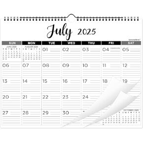 Calendar 2025 - Wall Calendar 2025, 2025 Calendar with Thick Paper, 15" x 11.5", Jan.2025 - Dec.2025, Twin-Wire Binding + Hanging Hook + Ruled Blocks with Julian Date - Classic Black