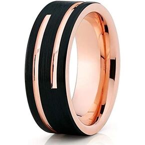 Rose Gold Tungsten Wedding Band,18k Rose Gold,Black Tungsten Wedding Ring,Anniversary Ring,Men & Women,Black Tungsten Ring,Unique Tungsten Ring,Tungsten Carbide Ring,Comfort Fit