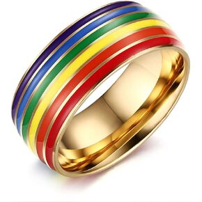 Nanafast 8mm Stainless Steel Enamel Rainbow LGBT Pride Ring for Lesbian & Gay LGBTQ Pride Wedding Engagement Band