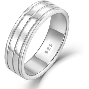 STARCHENIE Solid 925 Sterling Silver Ring for Men 6mm Wedding Band Striped Comfort Fit Size 8-12