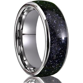Tungsten Carbide Rings for Men and Women 8mm Blue Sandstone Nebula Starry Sky Men's Engagement Wedding bands High Polish