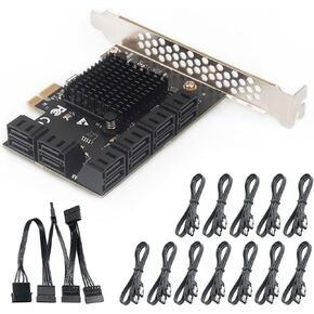 PCIe x1 to 12-Port SATA3.0 Expansion Card,6Gbps SATA Adapter for SSD/HDD, Plug and Play with 12 Status LEDs, Compatible with Windows/Linux/Ubuntu/ESXi/Synology NAS