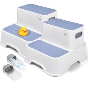 Toddler Step Stool for Bathroom Sink, 2-Pack Kids Toilet Potty Step Stools, Heavy Duty Baby Child Stepping Stool with Handle for Toddlers Kitchen Counter Bedroom Nursery Room (White)
