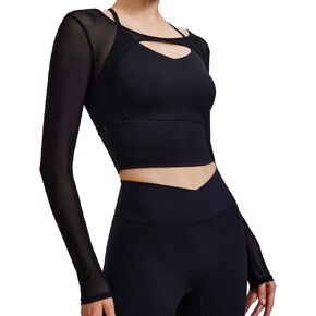 Harssidanzar Long Sleeve Yoga قمصان للنساء Mesh Gym Tops Tops Tops Prochyout مع حمالة الصدر الرياضية CL304US in Kuwait