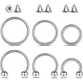 Aumeo 6PCS Nose Septum Ring 16G 18G Surgical Steel Nose Piercing Jewelry 8mm 10mm 12mm Horseshoe Septum Rings Lip Earring Eyebrow Hoop Rings Silver Gold Black in Kuwait