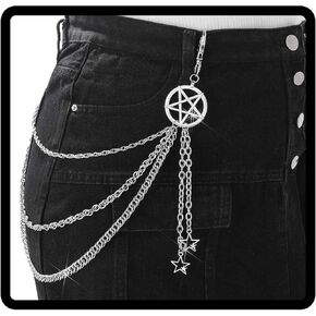 Navoky Punk Jean Chain Star Goth Layered Y2K Pant Wallet Chains Silver Hip Hop Pocket Chains Belt for Women and Men