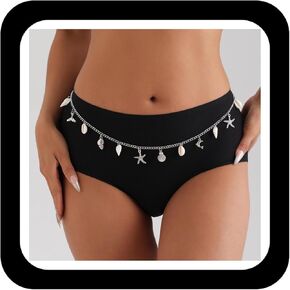 Starfish Seashell Waist Bikini Chains for Women Silver Pearl Conch Body Chain Summer Beach Waist Chain Body Jewelry