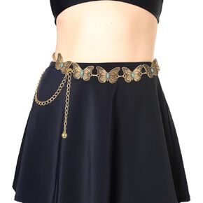 Metal Waist Chain - Gold Decorative Body Chain, Adjustable Vintage Butterfly Dance Belt for Women Fashion Charm Accessory - Long 40 inch
