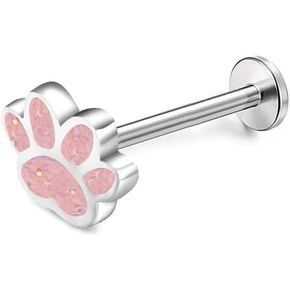 PINK PUPPY PAW PRINT LABRET CARTILAGE CONDRING for Women Men غير القابل للصدأ المينا الفولاذ المقاوم للصدأ متكرر Cat Dog Hitten Animal Tragus Monroe Helix Barbell Studs Lip Nose Rings
