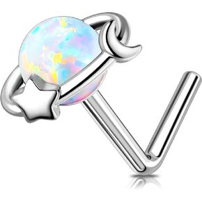 MeIighting 20G L-Shaped Nose Ring 7mm Planet Nose Stud Stainless Steel 316L Opal Nose Jewelry Hoop Surgical for Women