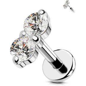 Cocharm G23 Titanium Threadless Tragus Helix Cartilage arring stud stud double cz flat back surgical steel helix conch percing Jewelry 16g Silver Labret Stud 6mm 8mm Lebe Jewelry Push pus