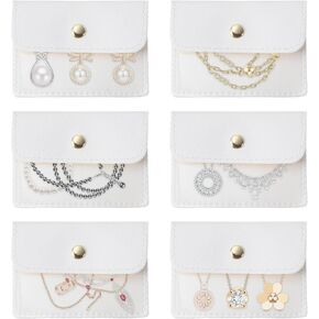 6 Pcs Mini Jewelry Pouch Small Travel Clear Jewelry Bags Portable Snap Button Pockets Leather Packaging Storage Organizer Case for Women Girl Bracelet Necklace Ring Earrings