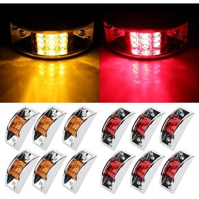 4x Trailer Side Marker Light Rectangular Chrome Armored-style Trailer Side Marker Light 12 LED Rectangle Amber Trailer Clearance Light For Freightliner Untility Boat Cargo Trailer Truck Camper