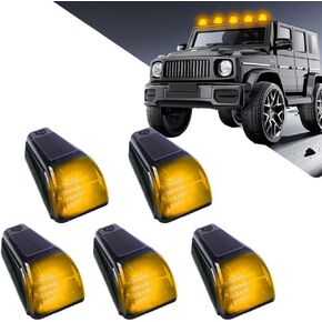 5Pcs No Drill Car Cab Lights, Solar Powered Waterproof Wireless Rooftop Cab Clearance Light for Truck Cab Led Lights Vibration Sensor Roof Lights for Universal Car (yellow)