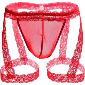 Men's Panties Lace Underwear Sheer Pouch Thongs with Garters Briefs Lingerie G-String Sexy Jockstrap Underpants