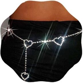 Rhinestone Waist Chain Adjustable Heart Waist Chain Silver Heart Body Chains Summer Beach Body Jewelry for Women