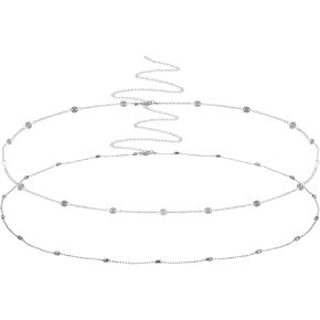 Teaaha 2PCS 14k Silver Waist Chain Plated Layered Pearl Body Chains Beads Rope Pendant Belly Body Chain Belt, Dainty Boho Sexy Beach Bikini Waist Body Jewelry Accessories for Women