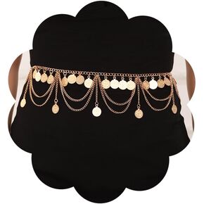 Jumwrit Punk Layered Metal Waist Chain Long Coin Pendant Tassel Belly Chain Vintage Dress Link Chain Belt for Women and Girls Rave Chunky Boho Beach Body Chain Accessories