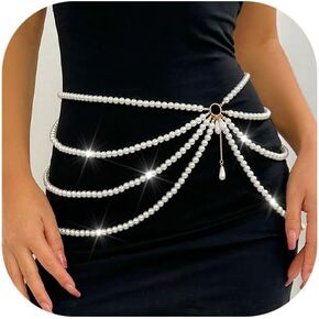 Pearl Waist Chain Multilayer Adjustable Body Chain White Beaded Belly Chain