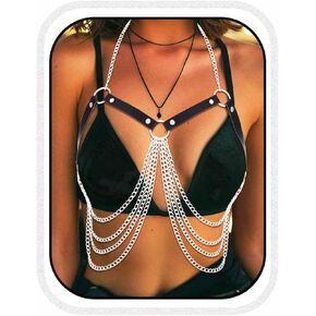 cosydays جلود صدر جلدية سوداء بطبقات سلسلة صدرية برا rave accessories للنساء
