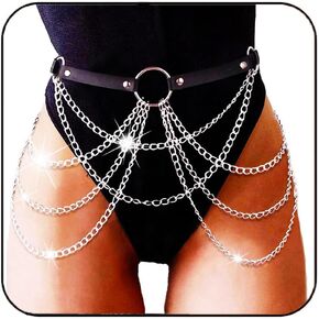 Leather Chain Belt Punk Leather Waist Chain Black Body Chains for Women