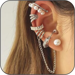 8pcs لؤلؤة لؤلؤة لؤلؤة الأذن أقراط مجموعة للنساء ، و 14 كيلو الذهب غير الثقب لؤلؤة حبات بيان الأقراط