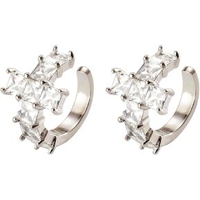 Gold Ear Cuffs - Cubic Zirconia Ear Cuffs for Women Men in WhiteGold Non-Piercing Sparkle Clip On Wrap Earrings Set of 2