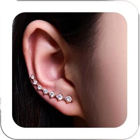 Sparkling 7 Rhinestone Ear Cuffs Crawler Earrings Simple Star Ear Climber Cartilage Wraps Earrings Chic S925 Sterling Silver Rose Gold Stud Earrings Jewelry for Women
