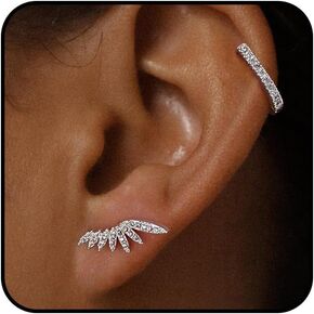 Gold Ear Cuffs Earrings for Women, Hypoallergenic 14k Gold Plated/Silver Cartilage Earring Set Dainty Cubic Zirconia Hoop Earrings Trendy Non Piercing Earrrings for Senstive Ears Gold Jewelry