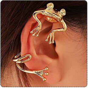 Vintage Frog Ear Cuffs Earrings Non-Pierced Cute Frogs Shaped Cartilage Clip Climber Ear Wrap Animal Earrings Single Right Earring Frog Jewelry for Women Gift (Gold)