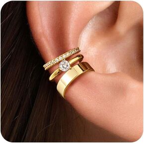 Gold Ear Cuffs Earrings for Women, Hypoallergenic 14k Gold Plated/Silver Cartilage Earring Set Dainty Cubic Zirconia Hoop Earrings Trendy Non Piercing Earrrings for Senstive Ears Gold Jewelry in Kuwait