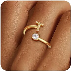 Gold Rings for Girls Women - Dainty 14K Gold Plated Adjustable Letter Rings Teen Girls Gifts Trendy Stuff Initial Ring Teen Girl Birthday Gift for Girl Non Tarnish