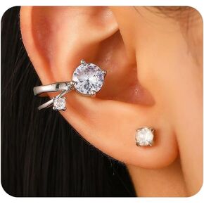 2pcs أقراط أذن الأذن الفضية للنساء غير الثقوب مقطع زركونيا مكعب على أقراط ثقب قصر رينستون رينستون هدايا المجوهرات