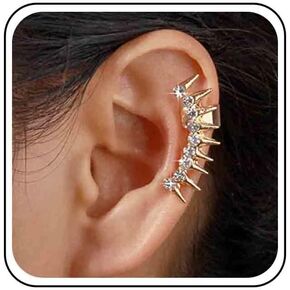 Vintage Crystal Spike Ear Cuff Earrings Rhinestone Spike Cartilage Earrings Gold Spike Cz Wrap Cuff Earrings Rhinestone No Piercing Earrings Jewelry for Women