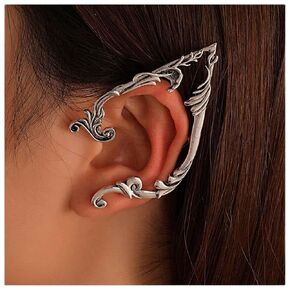 Vintage Elf Ear Cuff Earrings Elves Ear Wrap Earrings Exaggerated Silver Ear Climber Earrings Gothic Statement Ear Cuff Earrings Jewelry for Women(Silver Right)
