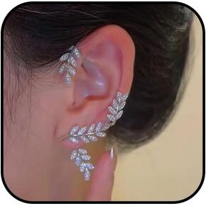 Gold Rhinestone Leaf Earrings for Women Crystal Elf Ear Cuffs Earrings Leaf Ear Wrap Stud Earrings Dainty Leaf Ear Jacket Earrings Statement Jewelry Earrings