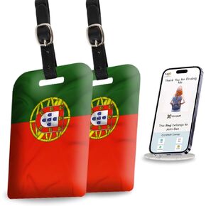 [Pack 2] tag8 Portugal Flag Smart Luggage tag |Trendy Luggage tag ID Identification | Suitcase Tag | Fashionable Digital Name tag | Airline Compliant, SITA World Tracer Code Enabled | Gift idea