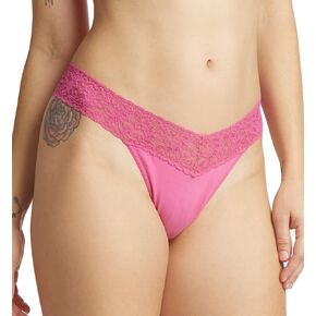 Hanky ​​Panky Original Rise Cotton Thong مع الدانتيل (891801) ، الوردي البري