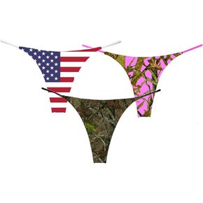 American Flag Pink Camo and Traditional Camouflage Thong Set (Pack of 3)