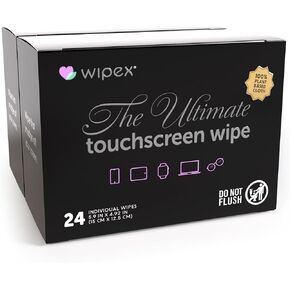Wipex Ultimate Car Screen Cleaner - 48ct Auto Screen Wipes, Streak-Free & Residue-Free, Plant-Based Black Cloth for Interior, Mirrors & Dashboard, 24ct Individually Wrapped (Pack of 2)