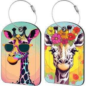 Vintage Mountain and Lake Luggage Tag for Suitcase Set of 2 PU Leather Cute Luggage Tags with Stainless Metal Loop ID Label Privacy Flap Suitcase Tags for Women and Men Travel