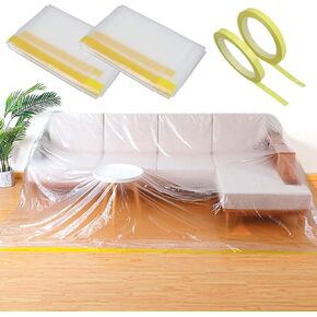 2 Packs 144"/12ft Plastic Sofa Couch Cover,Waterproof Plastic Couch Covers for Furniture for Sectional Sofa LShape,Extra Large Bed Chair Furniture Protector Cover for Moving and Storage