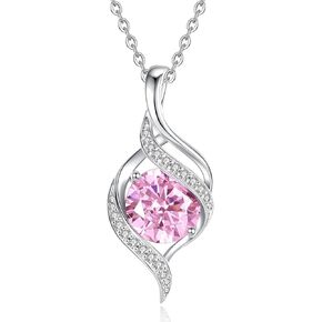 FANCIME Birthstone Necklace for Women Round Cubic Zirconia Necklace S925 Sterling Silver full Love Birthday Gifts for Mom Women